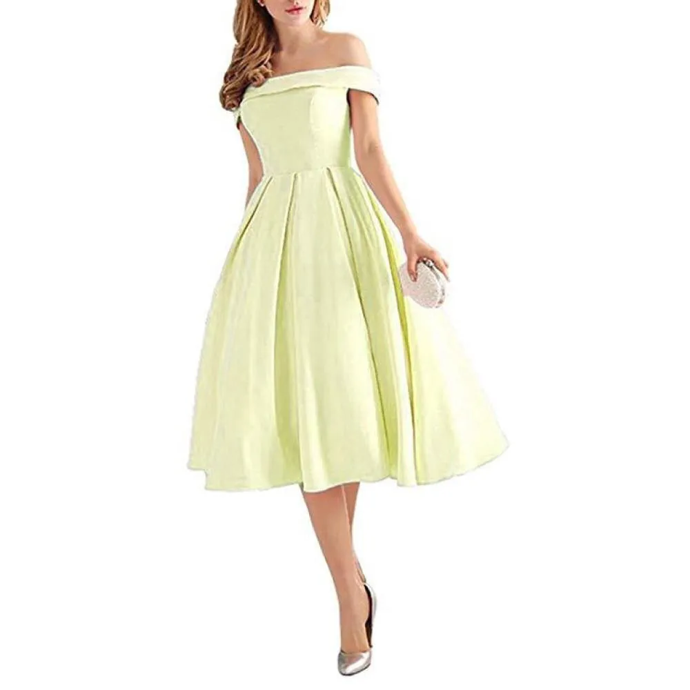 Women's Off Shoulder Satin A Line Short Homecoming Prom Dresses Whith Pocket