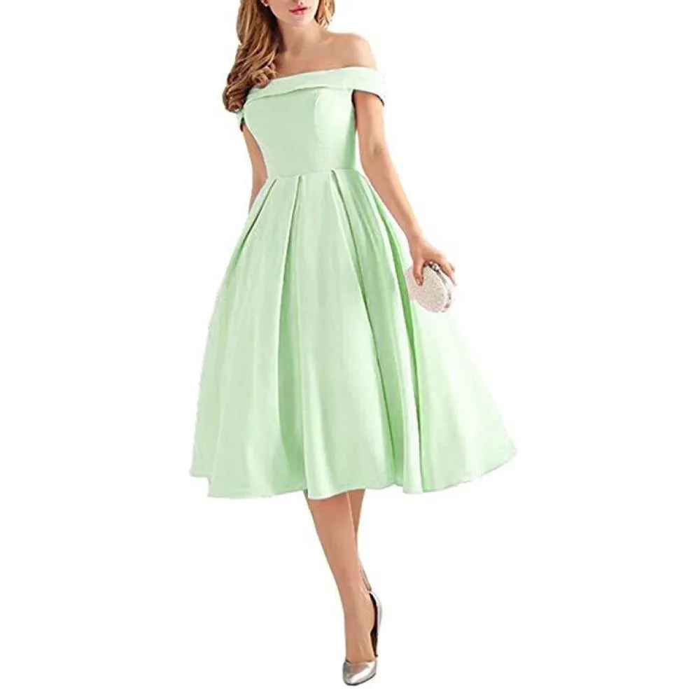 Women's Off Shoulder Satin A Line Short Homecoming Prom Dresses Whith Pocket